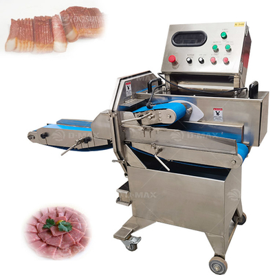 Máquina cortadora de carne con cinta transportadora adecuada para carne de res cocida, carne de cerdo, pollo, pecho de pato