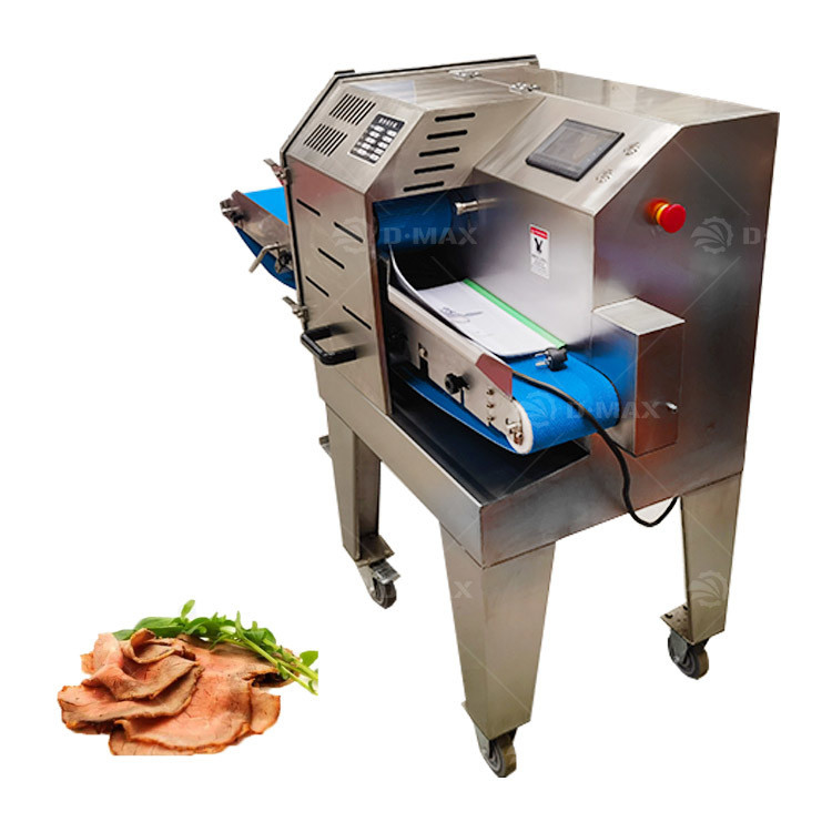 Máquina cortadora de carne con cinta transportadora adecuada para carne de res cocida, carne de cerdo, pollo, pecho de pato